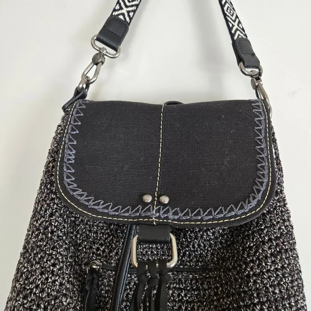 The Sak Marled Woven Bucket Backpack Black Gray